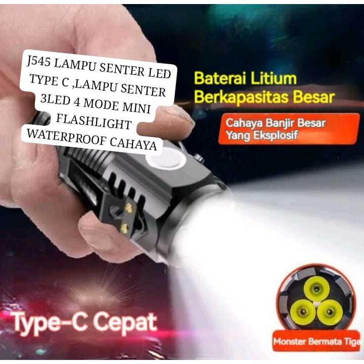 J545 ORIGINAL SENTER LED CAS TYPE C TIPE MAGNET MINI SUPER TERANG LAMPU SENTER 3LED 4 MODE MINI FLAS