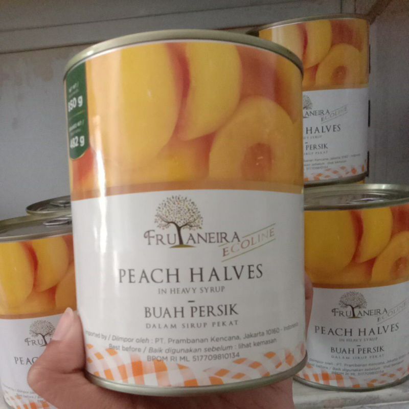 

Beryllicious.id - Frutaneira ecoline peach halves in heavy syrup 850gr buah kaleng peach buah persik dalam syrup pekat murah sby