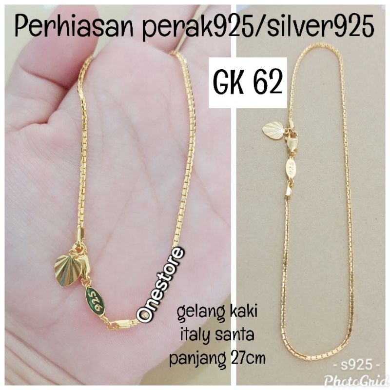 GELANG KAKI ITALY SANTA PERAK 925 LAPIS MAS PUTIH GK 62