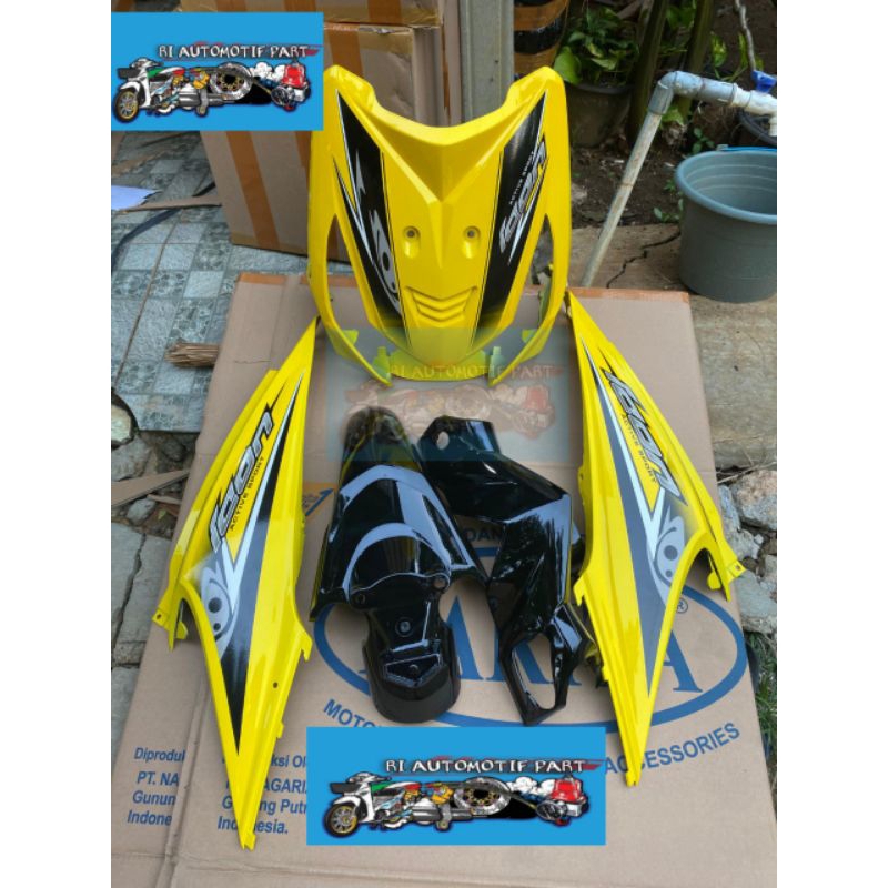 COVER BODY HALUS HONDA BEAT KARBU WARNA KUNING HITAM PLUS STRIPING ICON