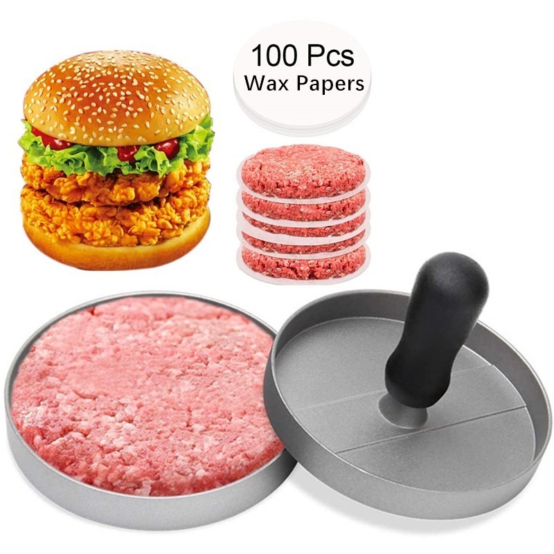 Alat Cetak Daging Burger Bulat Cetakan Press Daging Hamburger Press Bonus Wax Paper