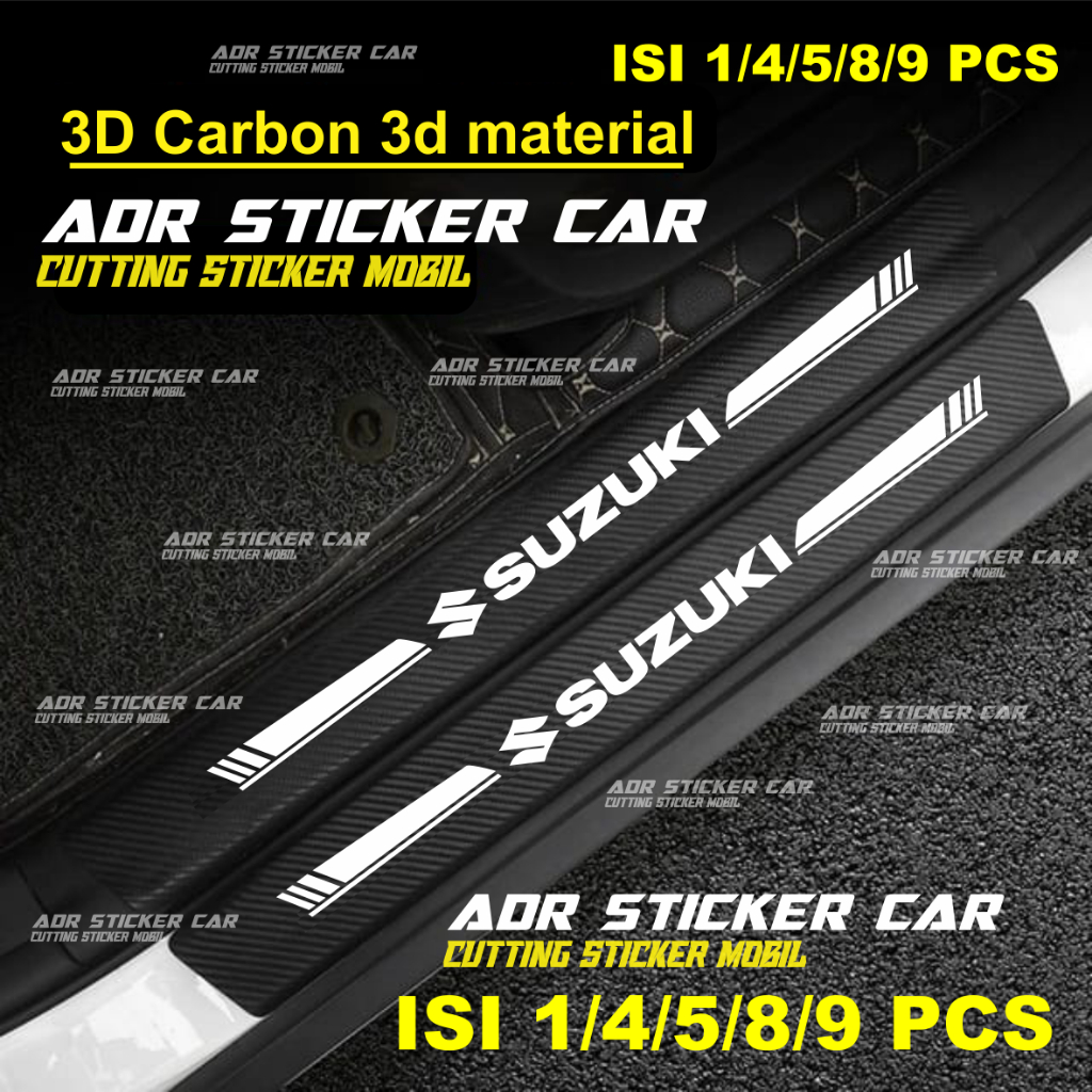 9PCS Sticker Sill Plate carbon 3D mobil suzuki sticker carbon 3D pelindung pijakan kaki mobil suzuki