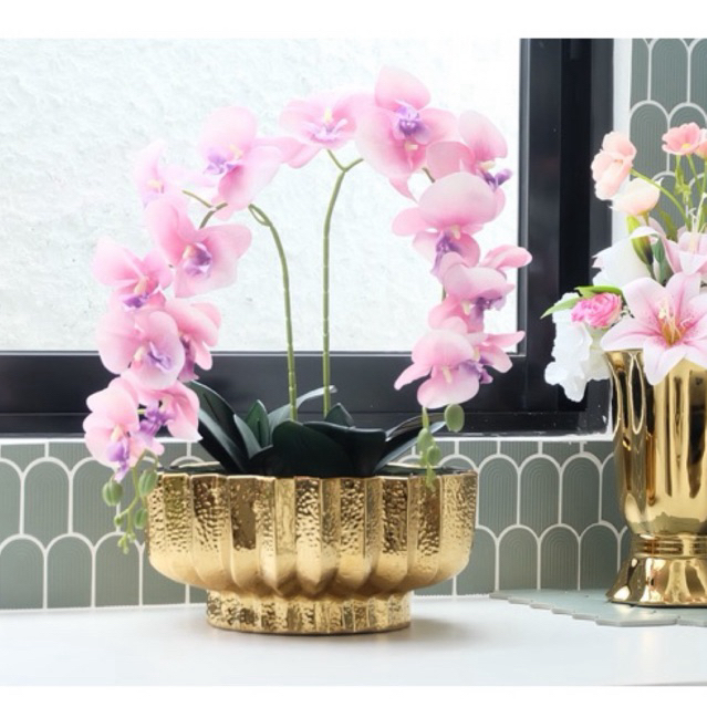 Vas Bunga Keramik Dekorasi Emas Gold / Silver / Putih - Chicago (vas anggrek JUMBO)