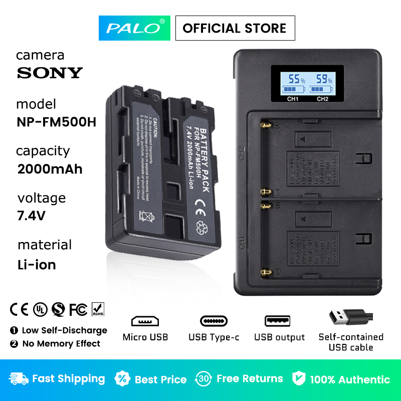 PALO NP-FM500H NP FM500H NPFM500H Baterai Kamera with USB LCD Battery Charger for Sony A57 A65 A77 A