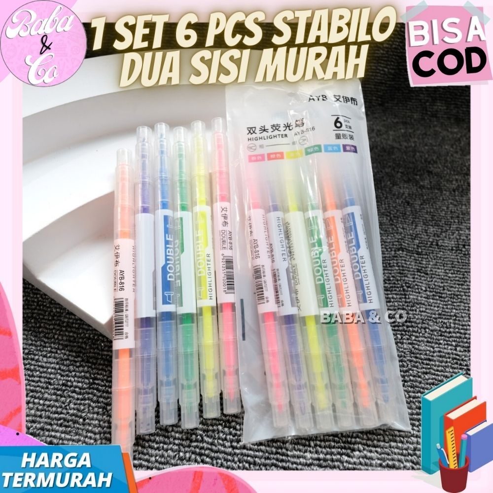 

SPIDOL GARIS 2 SISI MURAH HIGHLIGHTER 2 SISI 1 SET ISI 6pcs GROSIR MURAH STABILO 2 SISI PAKET 1 SET 6pcs STABILO MURAH