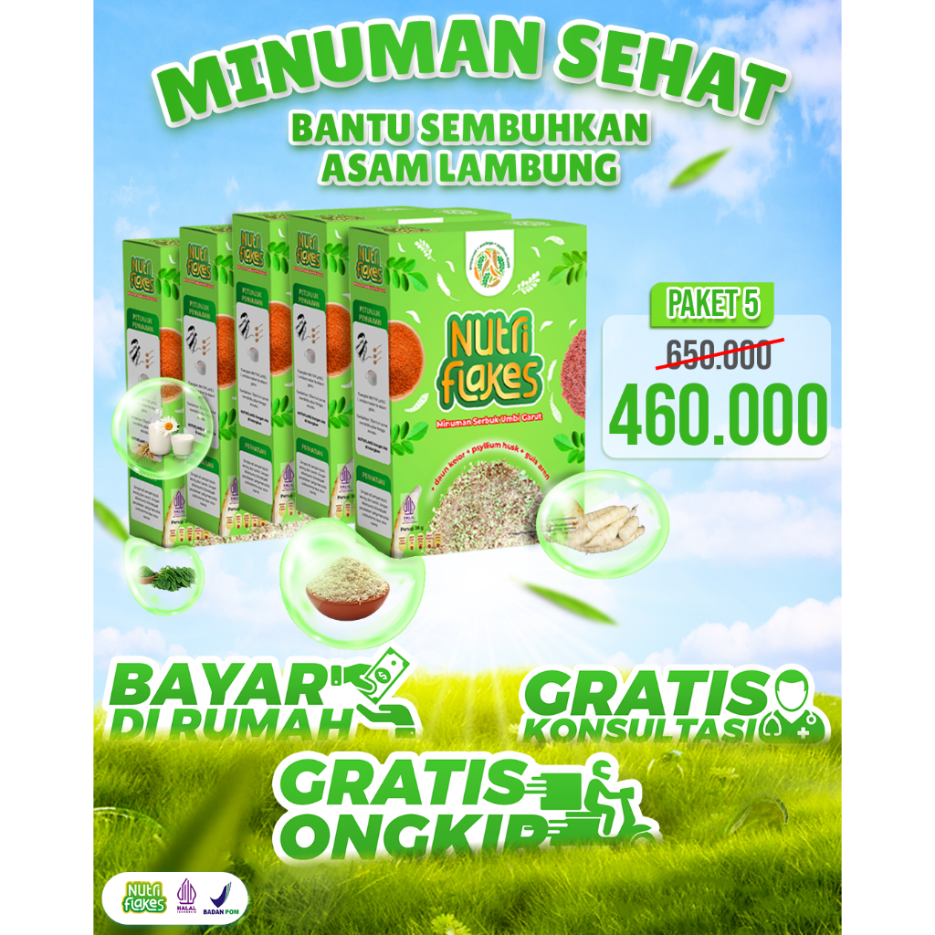 

Nutriflakes Asli BPOM, Sereal Alami Umbi Garut untuk Diet Sehat dan Atasi Masalah Asam Lambung Kronis