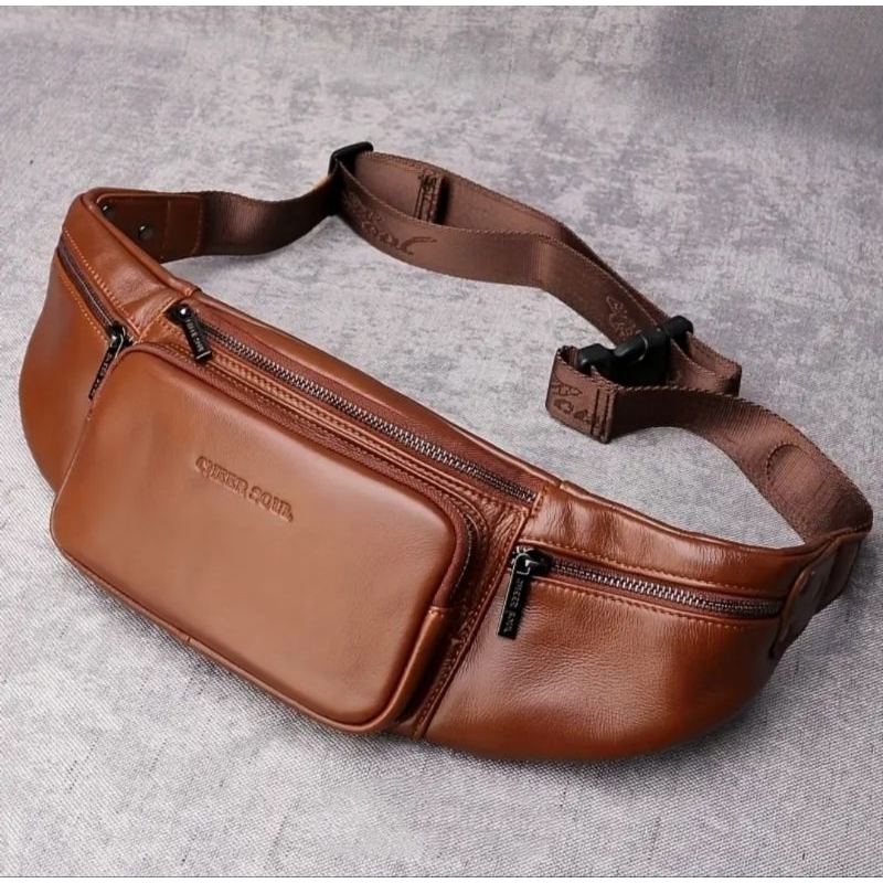 Tas Pinggang Kulit Asli 7240 Waistbag Kulit Sapi Import Pria dan Wanita Tas Pinggang Kulit Asli Impo