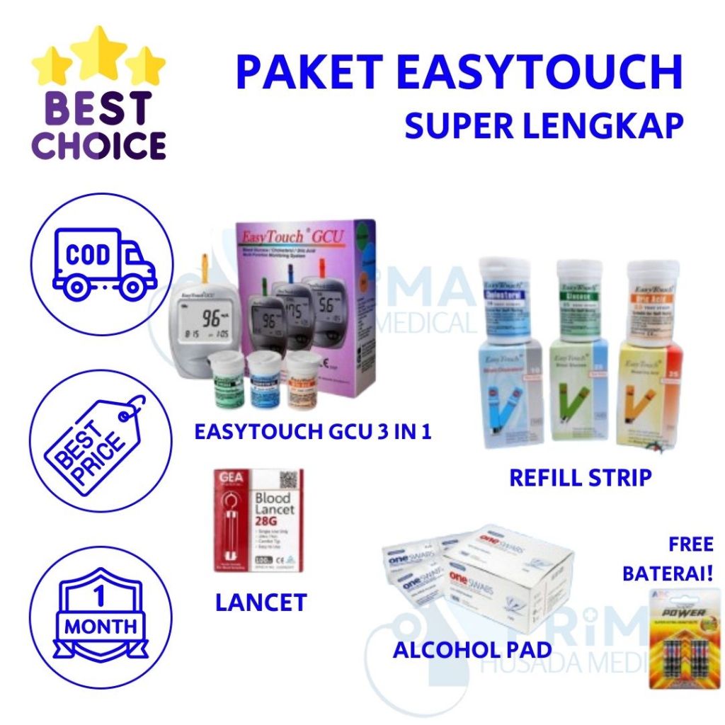 Paket Super Lengkap 7 In 1  Easy Touch GCU Alat Cek Darah 3in1 - Cek Gula Darah Kolesterol Asam Urat
