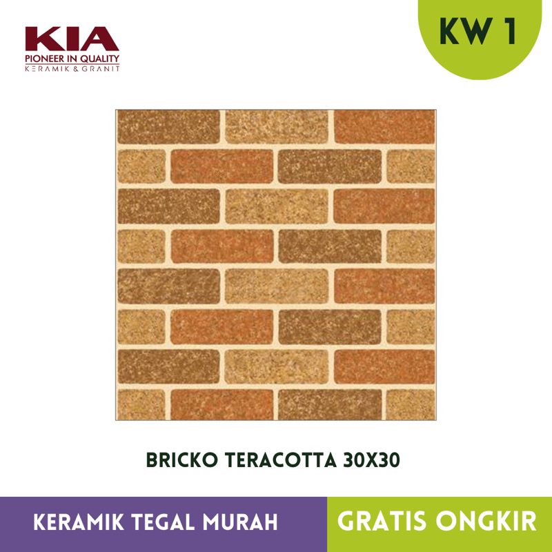 Keramik Dinding motif batu bata 30x30 KIA Bricko Teracotta Outdoor Matt