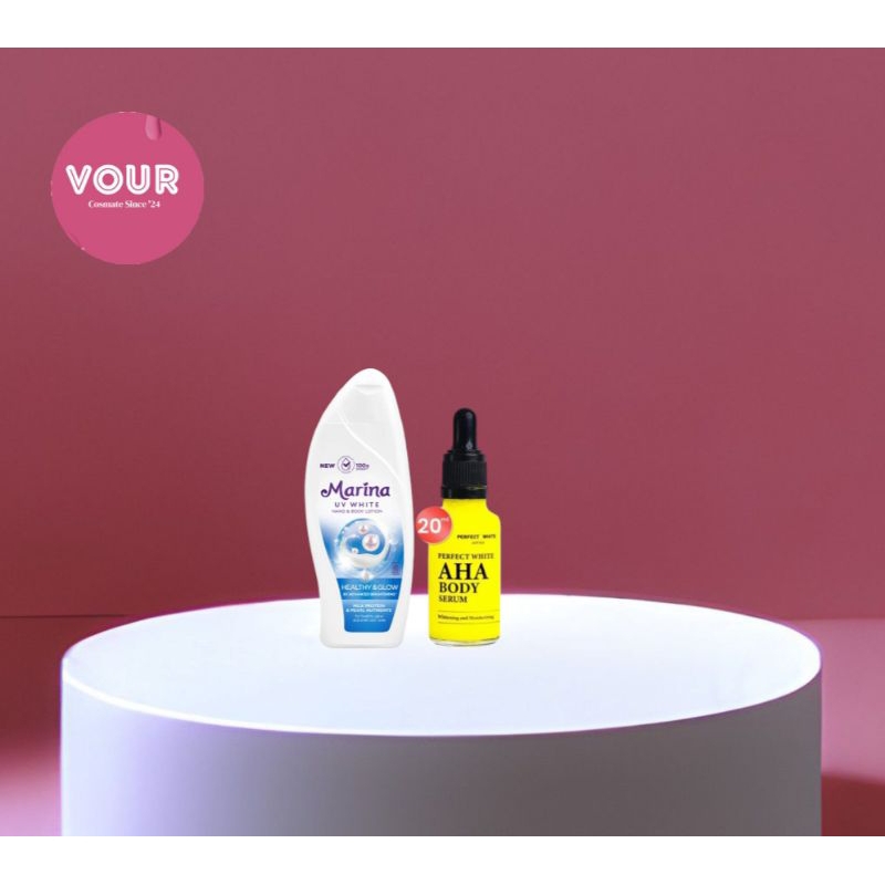 VOUR - Marina UV White Healthy & Glow + Perfect White Aha (Mini Size) l Paket Glow Up
