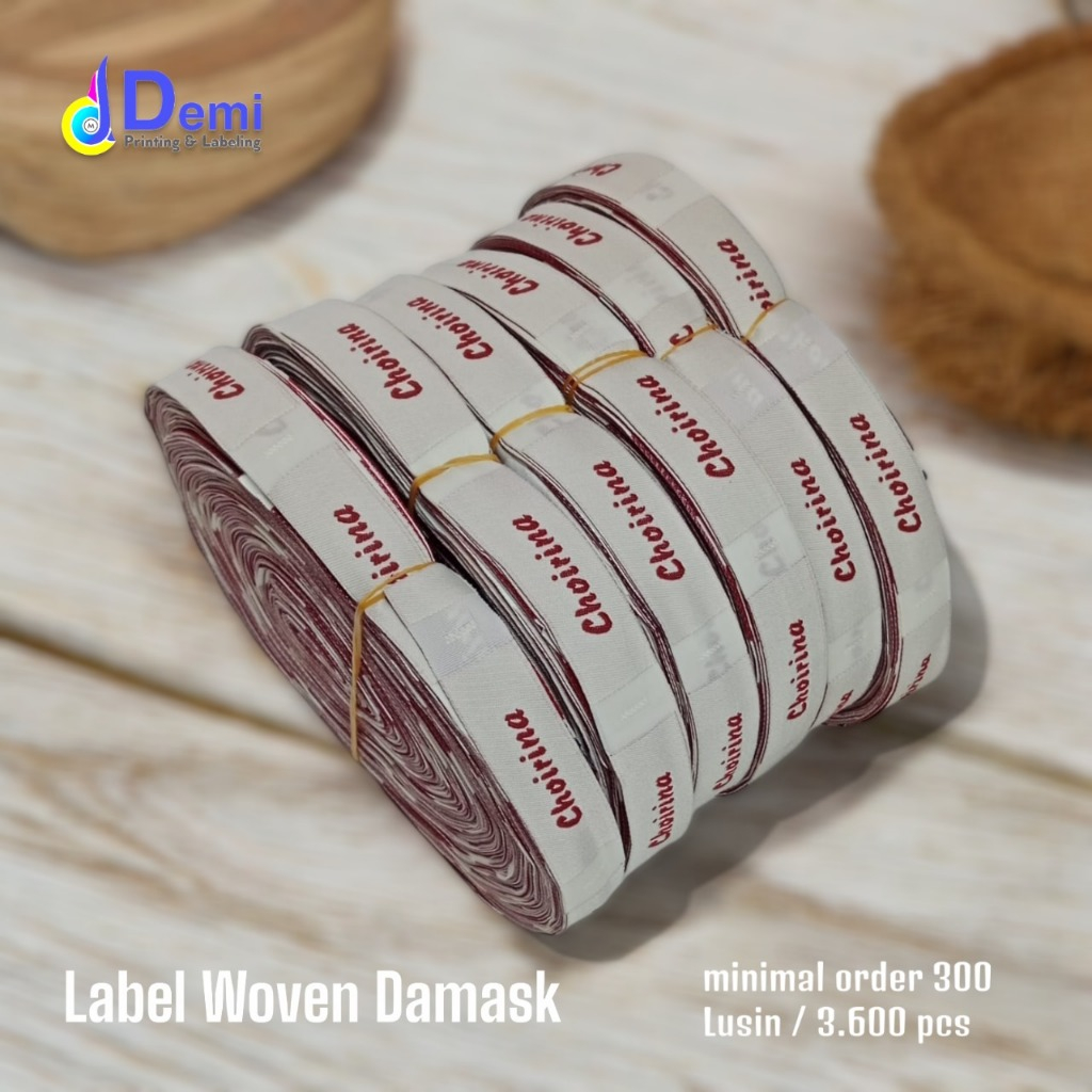 Label Woven 300 lusin 3.600 pcs, label merk baju, label hijab premium, label bordir, label rajut