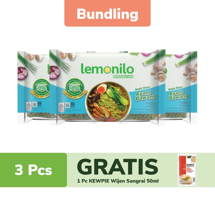 

3 Pcs Lemonilo Mie Instan Ayam Bawang FREE KEWPIE Wijen Sangrai 50ml