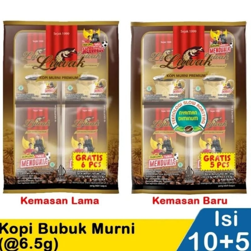 

LUWAK KOPI BUBUK MURNI KEMASAN RENTENG/RENCENG ISI 10+10x6.5 GRAM TStore