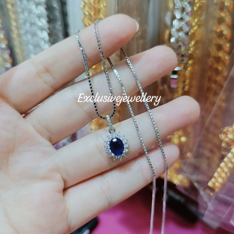 Kalung diamond blue sapphire zirconia premium