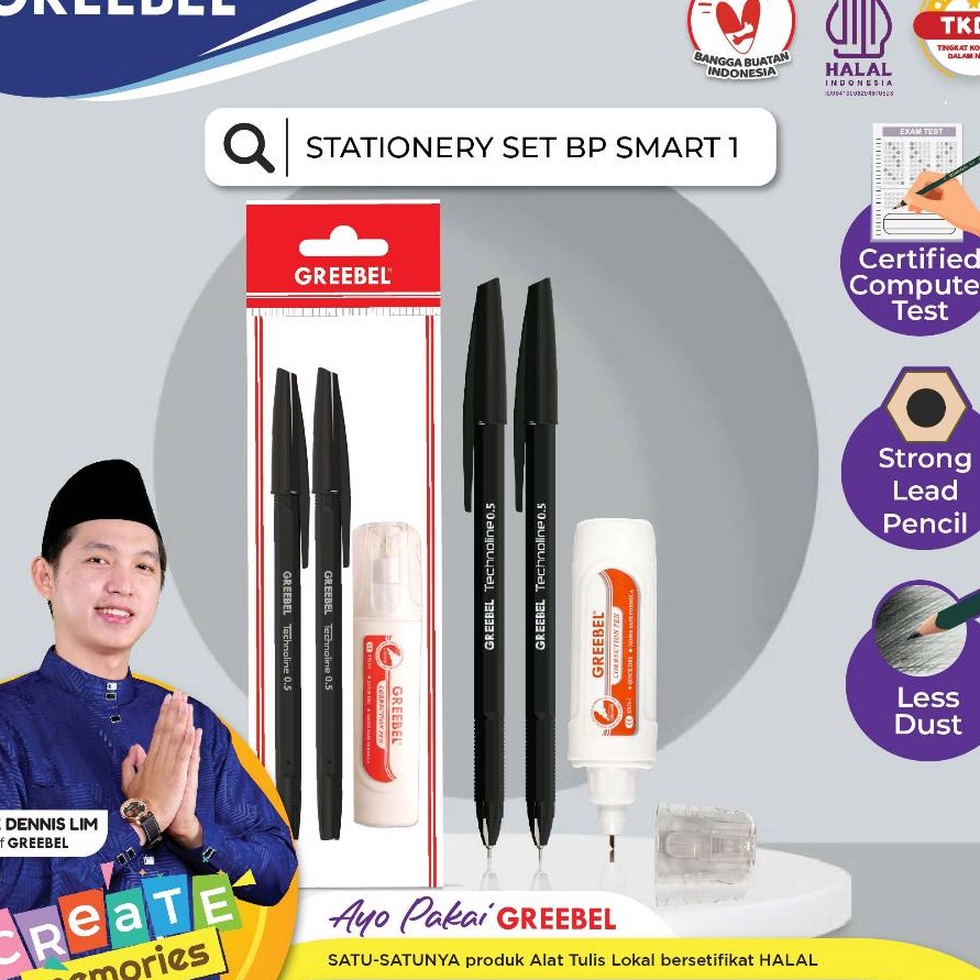 

SENSASIONAL GREEBEL Stationery Set BP Smart 1 PulpenBallpoint Correction Pentipextip x GBC 1271