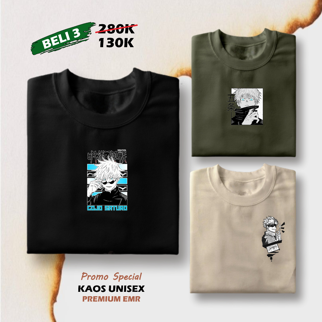 Eimier Buy 1 Get 3 Pcs Baju Kaos Pria Distro Cotton Combed 30s Premium Tshirt Anime Gojo Satoru