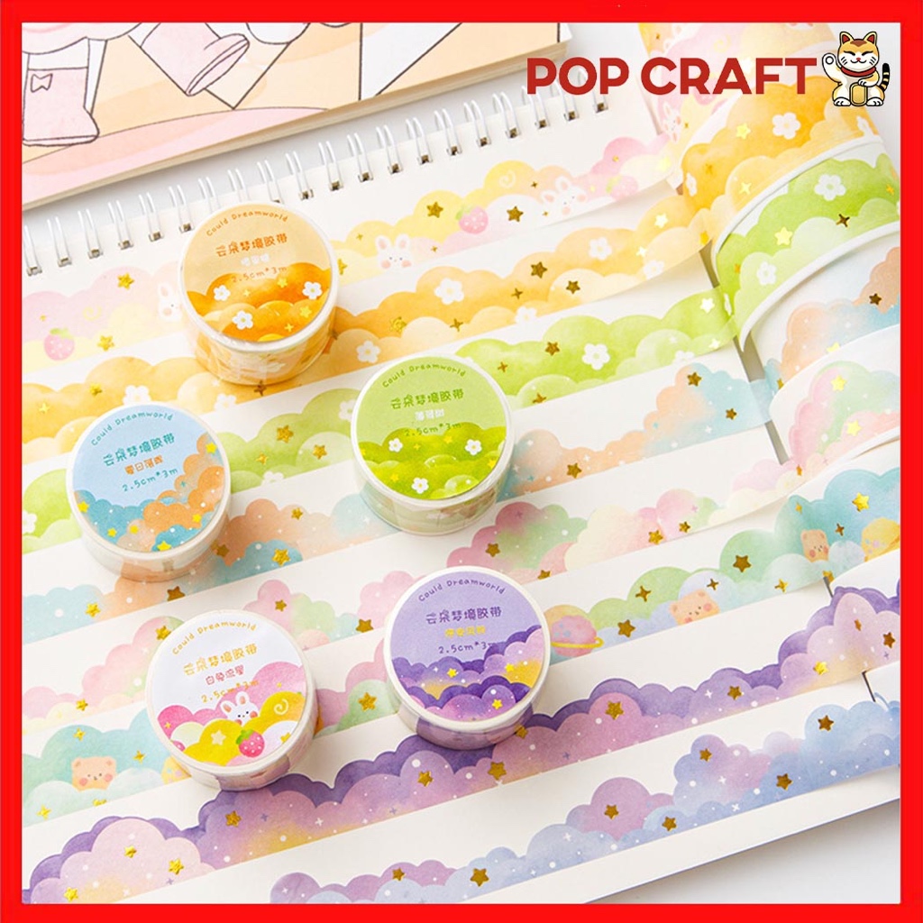 

PC Washitape Motif Awan Jurnal Buku / Scrapbook Masking Tape Aesthetic STICKER CLOUD Selotip WT12