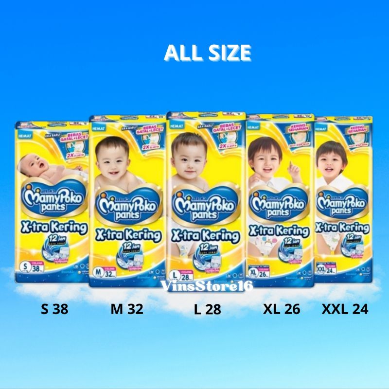 MamyPoko Pants Semua Ukuran NB-S44/S38/M32/L28/XL26/XXL24/Popok/Pempers Bayi Celana