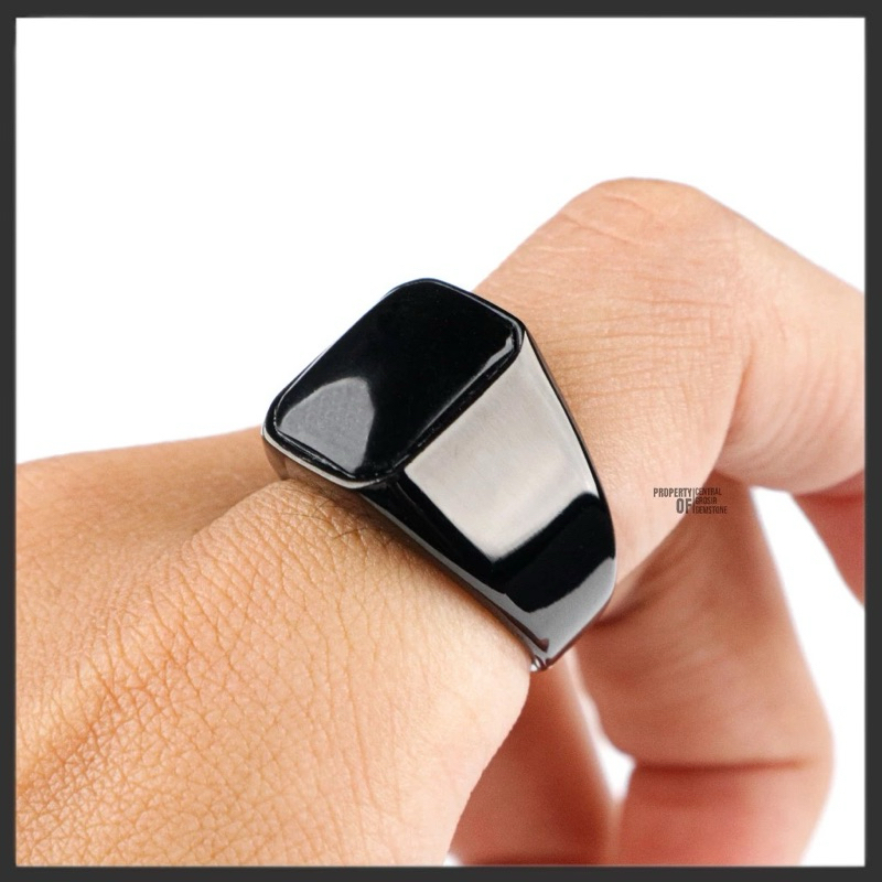 Cincin Pria Keren Batu Giok HItam Natural Black Jade Asli