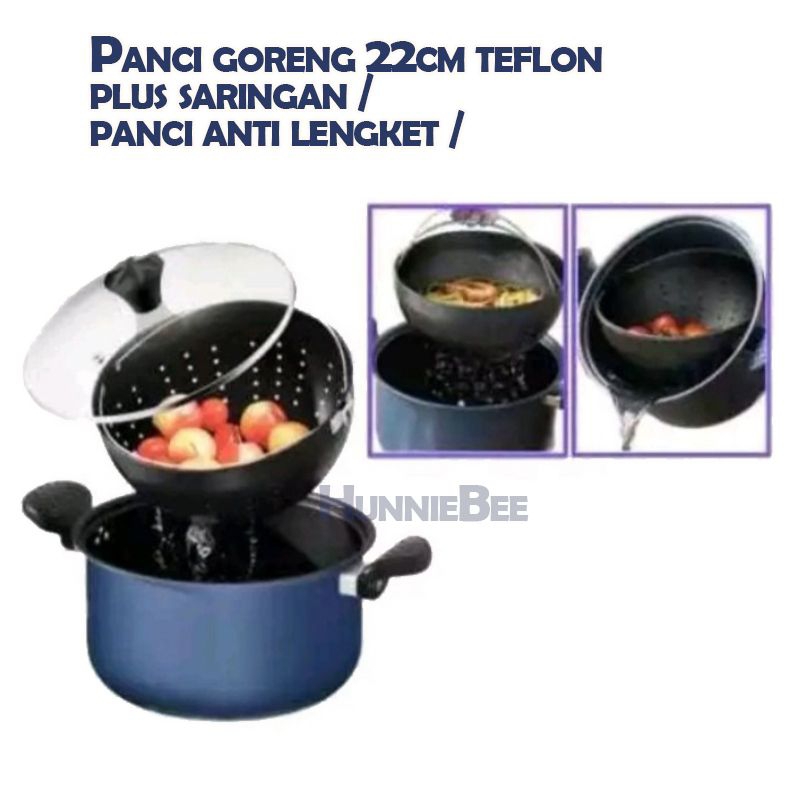 Panci Goreng Teflon 22cm Plus Saringan