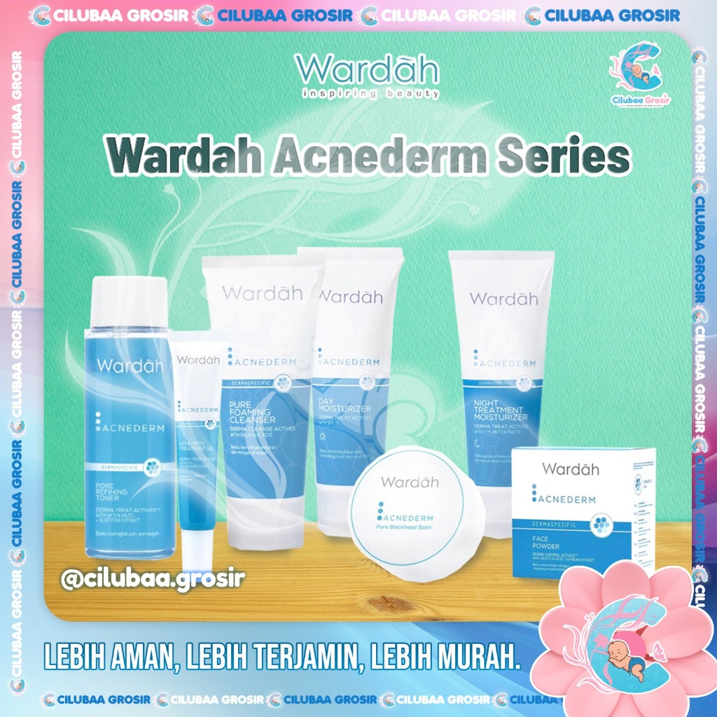 Wardah Acnederm Series || Cleanser Toner Day Night Cream Acne Pore Blackhead Gel Face Powder ACNEDER