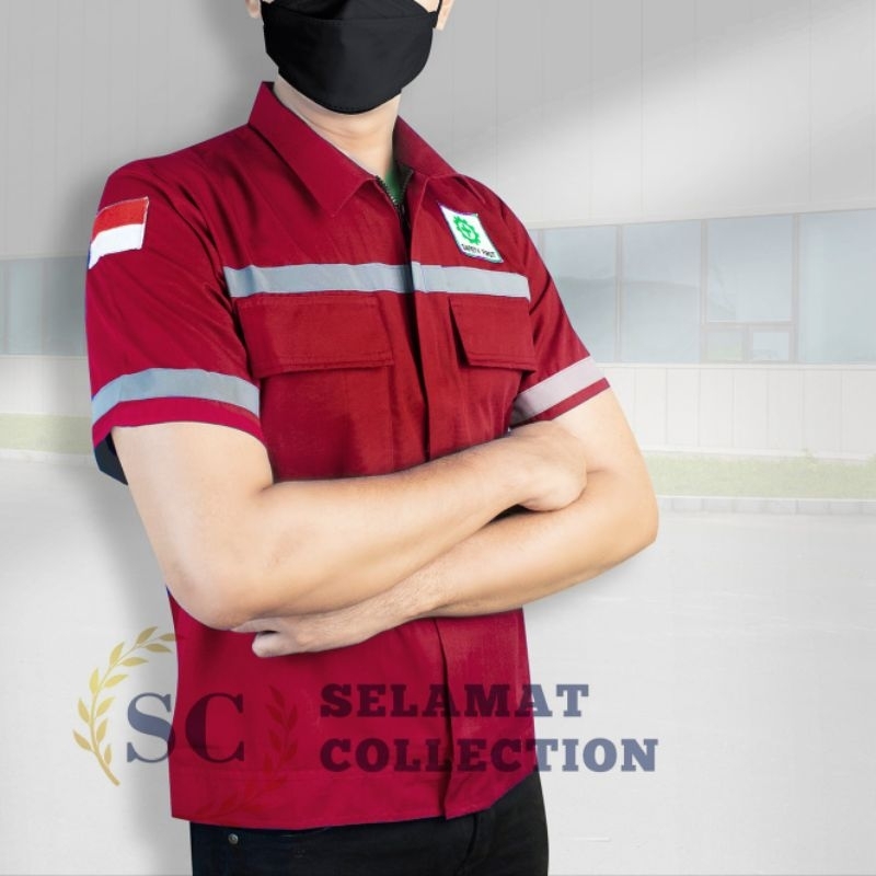 baju safety kerja promosi baju safety lengan pendek terbaru.baju kerja.baju tambang.wesrpack.seragam