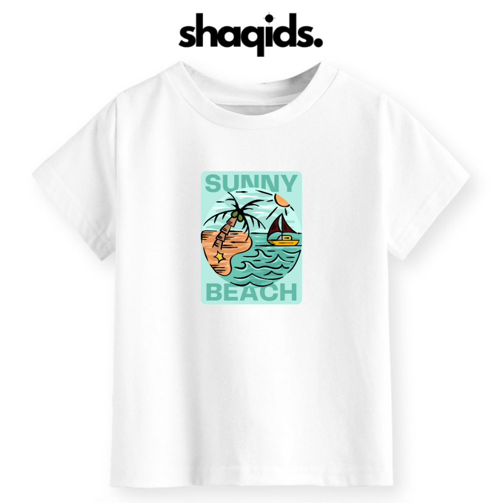 Baju Anak Laki Laki Kaos Anak Perempuan Lengan Pendek Gambar Pantai Sunny Beach Usia 1-10 Tahun