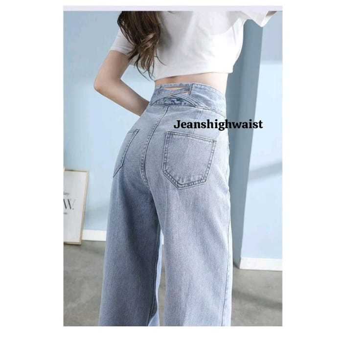 JEANSHIGHWAIST- Celana Kulot Jeans Hw Pinggang Silang Loose Jeans Wanita