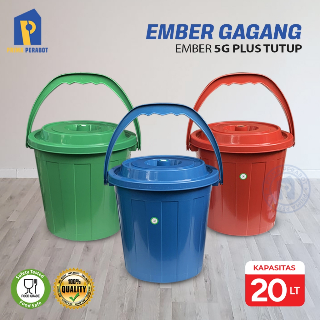 Ember Gagang 20 Liter Ember Air Plastik Polos Warna Tutup 5GL