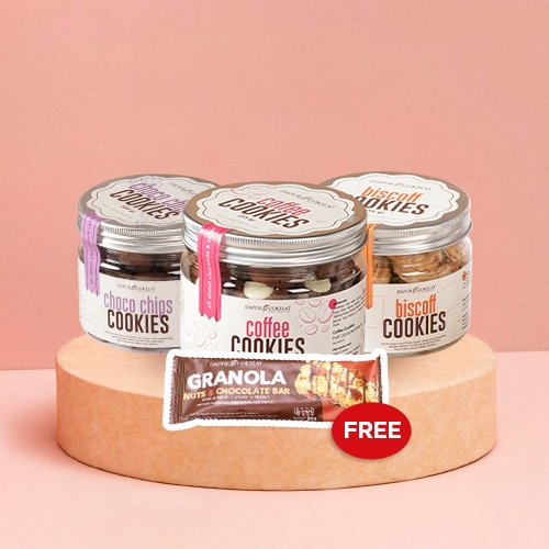 

[BUNDLE 3pcs + 1free granola] Cookies Small Mix Varian | Cemilan Kue Kering Tanpa Pemanis dan Tanpa Pengawet