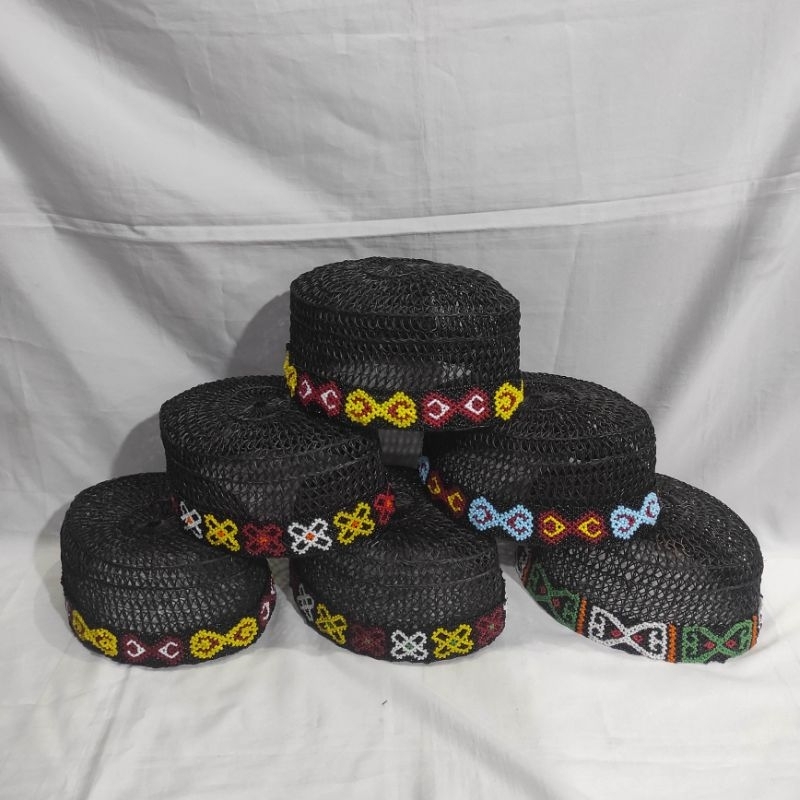 peci kopiah songkok rotan kombinasi motif manik dayak kalimantan PRM03