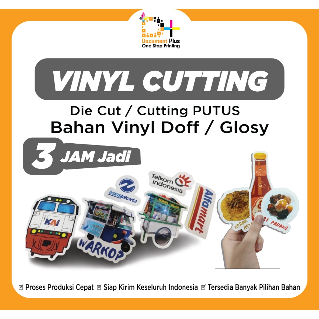 

Cetak Stiker Vinyl Per A3+ Cutting Putus Die Cut / Cetak Stiker Sourvenir Waterproof Doff/Glossy