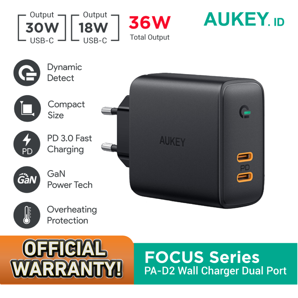 Charger Aukey PA-D2 36W Dual Port USB-C PD