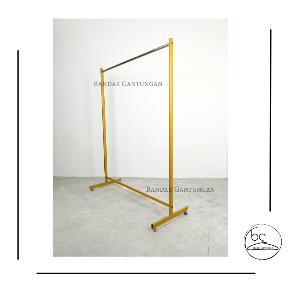 Gawang Baju Pipa Kotak Palang Croom Tiang Kotak Gawang Baju Gold Gantungan Baju Display - BH