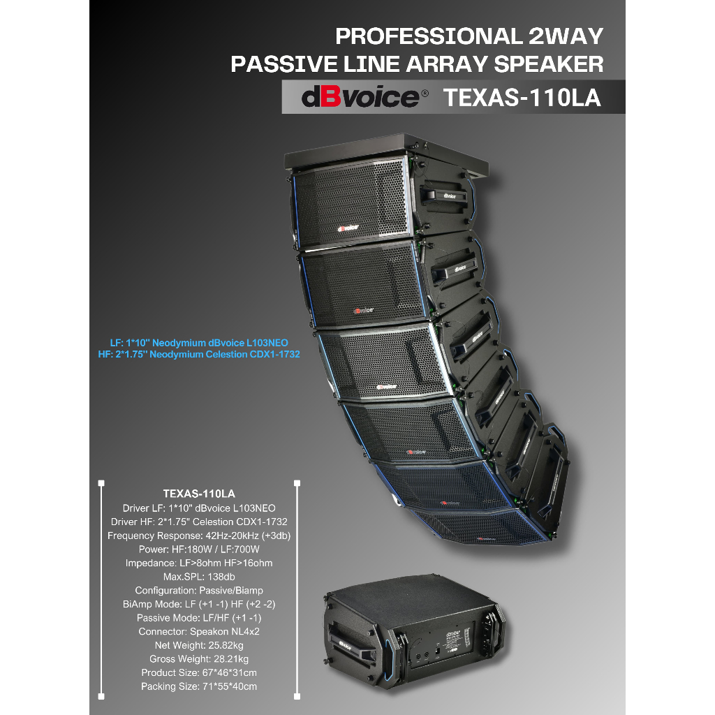 Speaker Line Array Dbvoice TEXAS 110 LA Original 10 inch Array dB Voice TEXAS 110LA