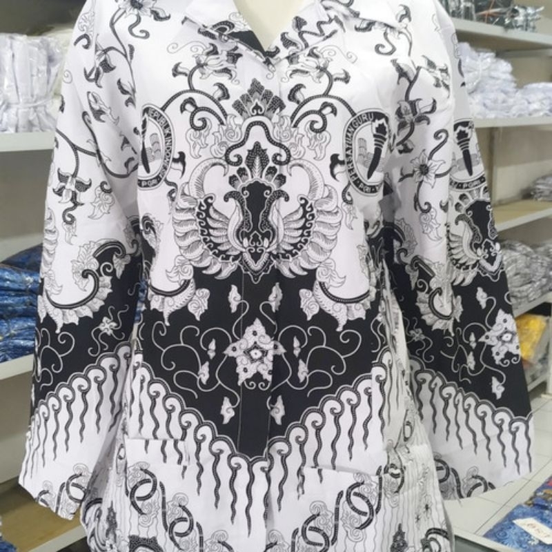 PGRI MOTIF NASIONAL KUSUMA BANGSA 2024  || Tunik dan kemeja lapis puring putih bersih