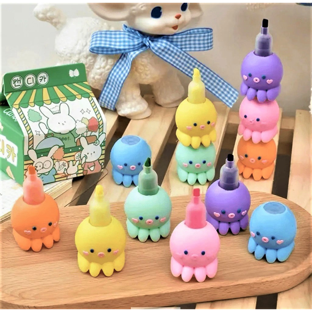 

Highlighter Set Octopus Cute Stabillo Spidol Marker Pen Set Gurita Warna-warni Isi 5 Pcs