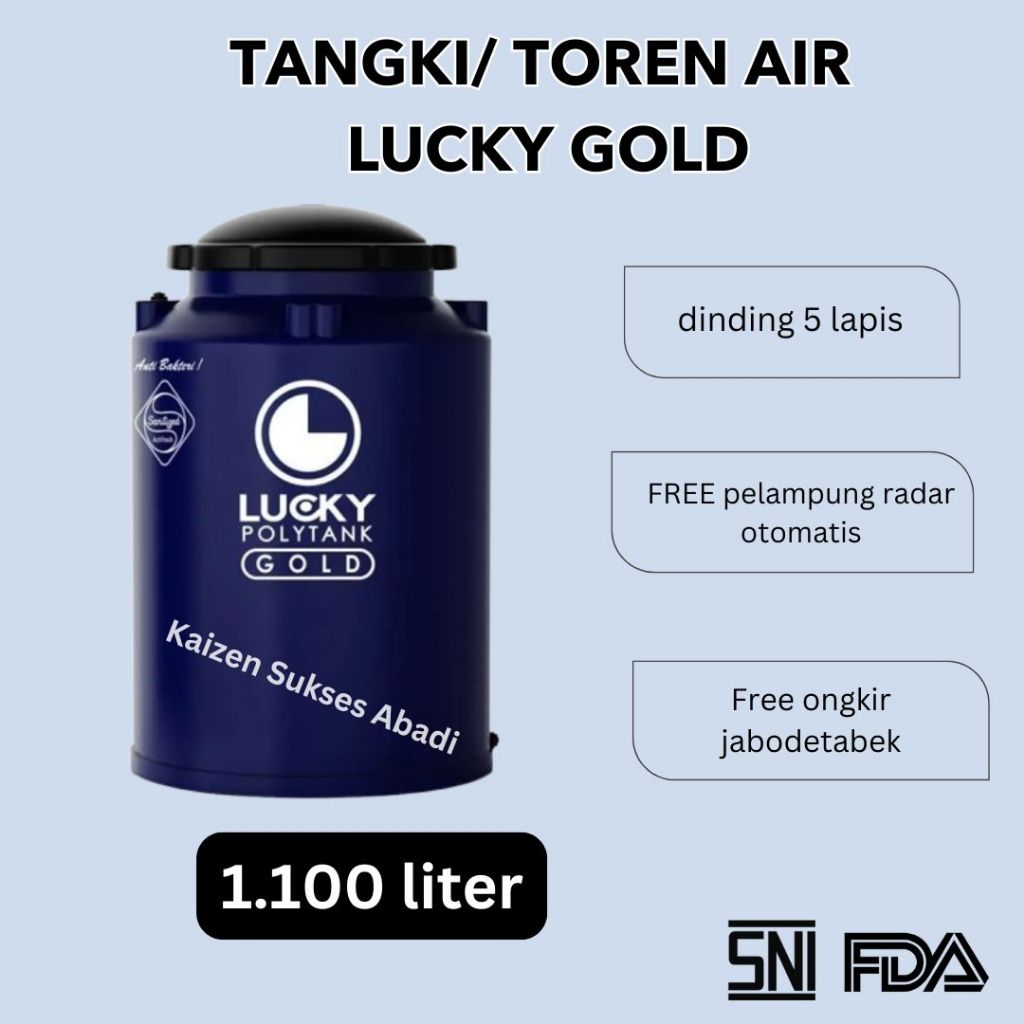 Tandon tangki toren air atas plastik merek lucky luki polytank gold LAB 110 volume 1100 1000 liter  