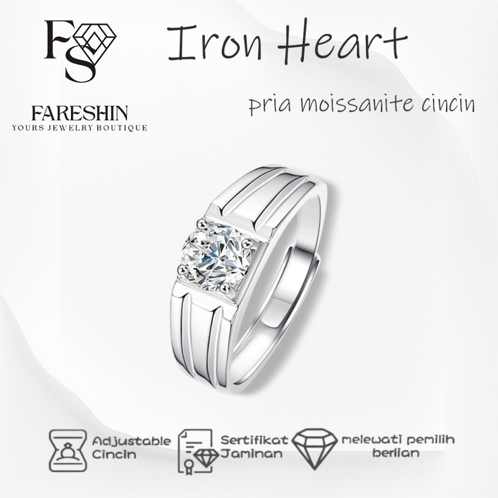 Fareshin Cincin Berlian Pria Moissanite GRA Iron Heart Ring