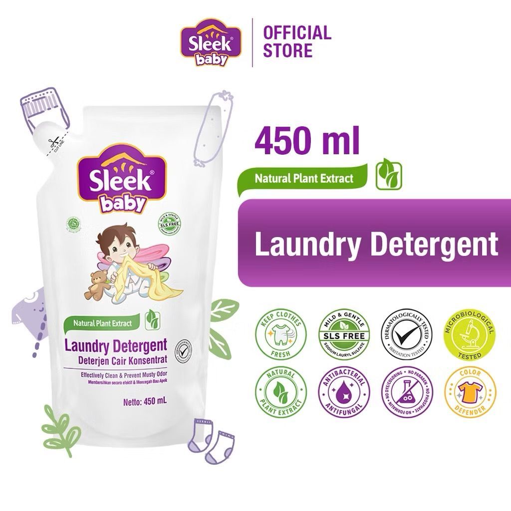 Sleek Baby Laundry Detergent 450 Refill 450 ML Slek Sabun Cuci Baju Cair Isi Ulang Bayi
