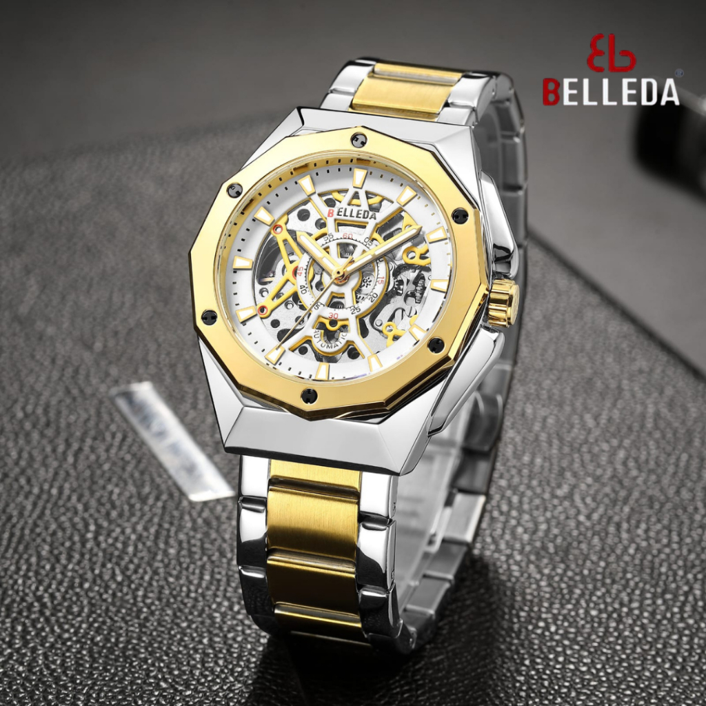 Jam Tangan Pria Belleda 9476 Automatic Strap Rantai Stainless Original Anti Air Cowok Mewah