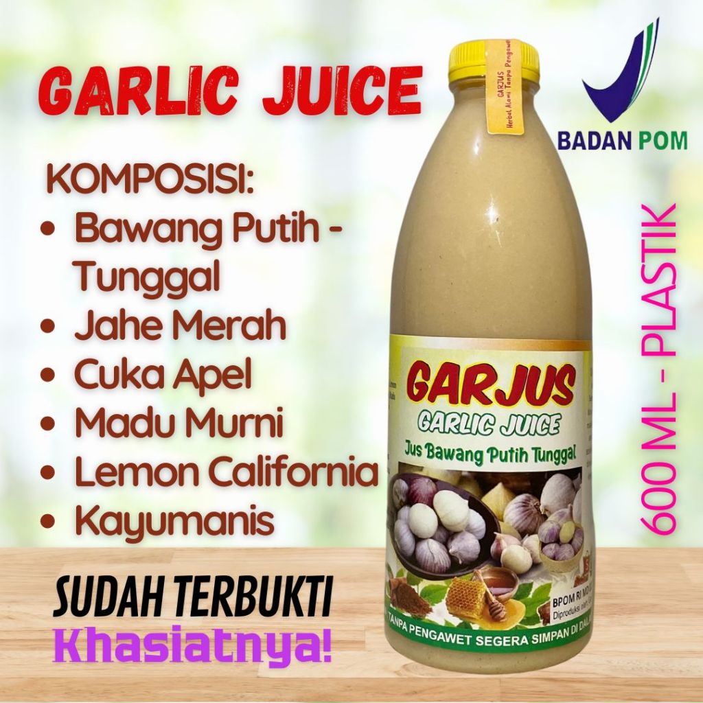 

BPOM Garjus 600ml - Jus Bawang Putih Tunggal, Kayumanis, Jahe Merah, Lemon, Cuka Apel, Madu Murni