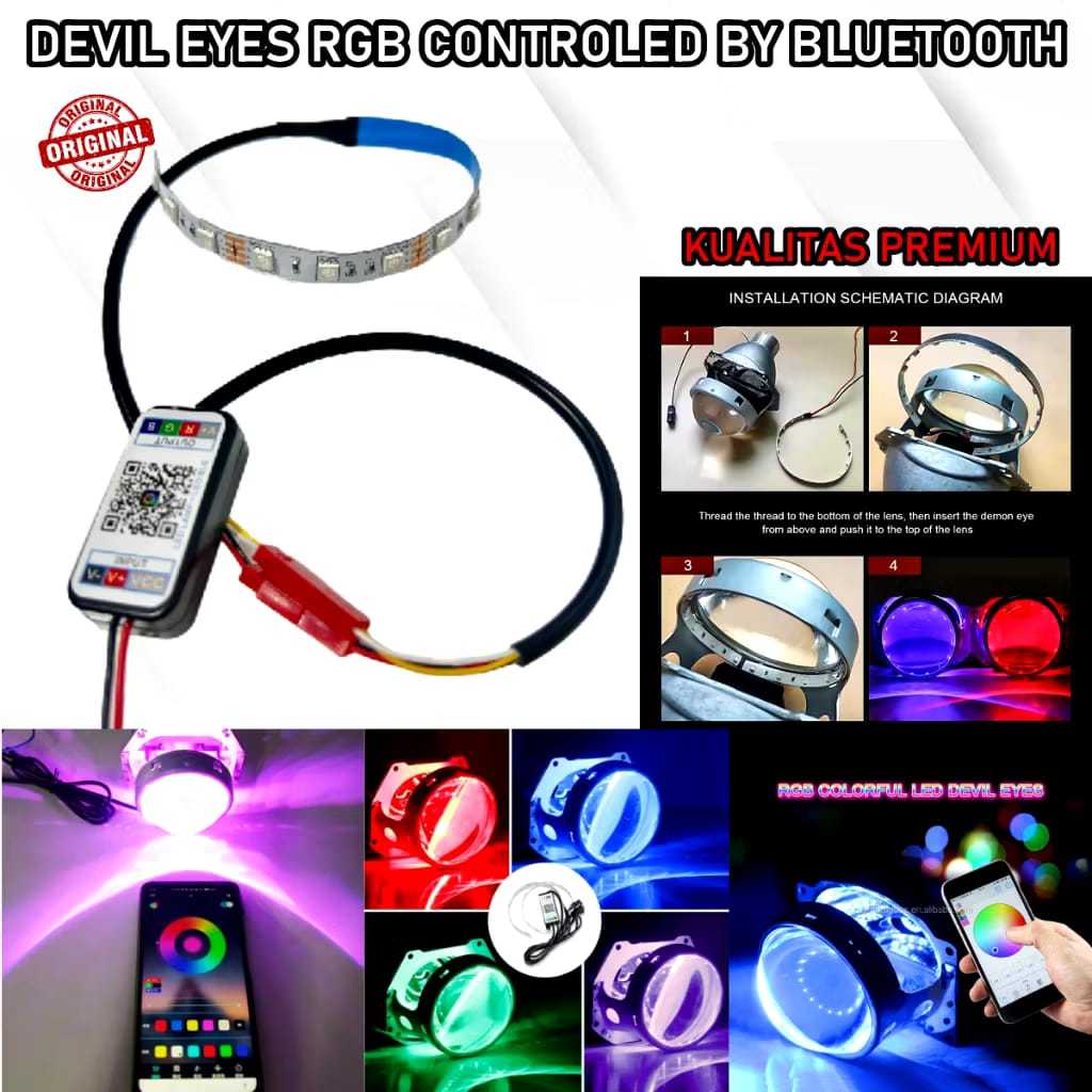 LAMPU DEMON LAMPU ALIS DEVIL EYE RGB LAMPU DEKORASI MOTOR 12 Volt 12 Led 23cm