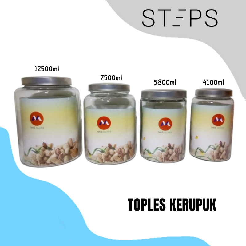 Toples Kaca Besar Kedap Udara untuk Kue Kering, Kerupuk, Snack, Wadah Makanan Seal