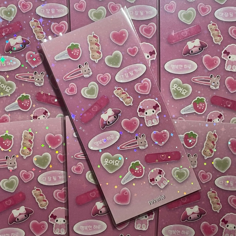 

berryamorette sticker sheet by reverie - PINK DECO SHEET - JAPANESE / KOREAN - HOLOGRAM DECO STICKER - STIKER KPOP PHOTOCARD DECO / JOURNALING / JURNAL - STRAWBERRY / STROBERI STICKER