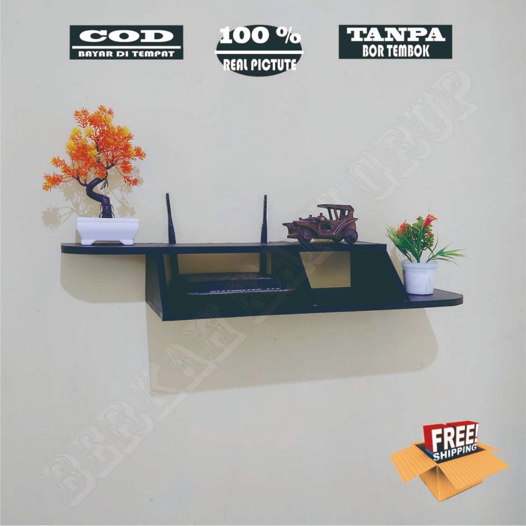 Rak ROUTER WIFI/ Rak Gantung DVD Ambalan router 2 sekat/ modem / router