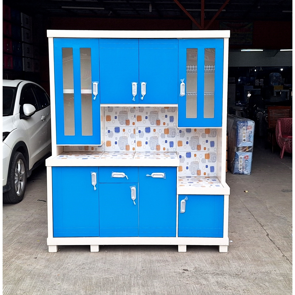 Lemari Dapur 4 Pintu Rak Piring sayur Kayu Bloktik 4Pintu