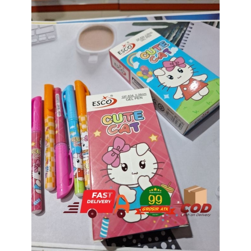 

Cute Cat GP-834/Lusinan Pulpen Gel Esco/Pena Gel/Pulpen Gel Hitam/Pen Basah Cair