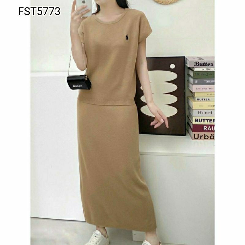 IMPORT Weekend Relax Knit Set Top n Long Skirt FST5773/ Setelan wanita Simple Classia Casual rajut P