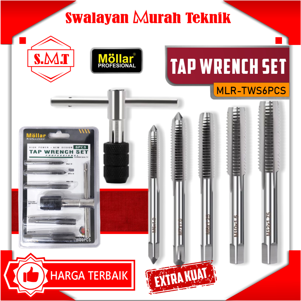 MOLLAR TWS6PCS Tap Wrench Set 6 Pcs Alat Drat Metric M6-M12 + Handle